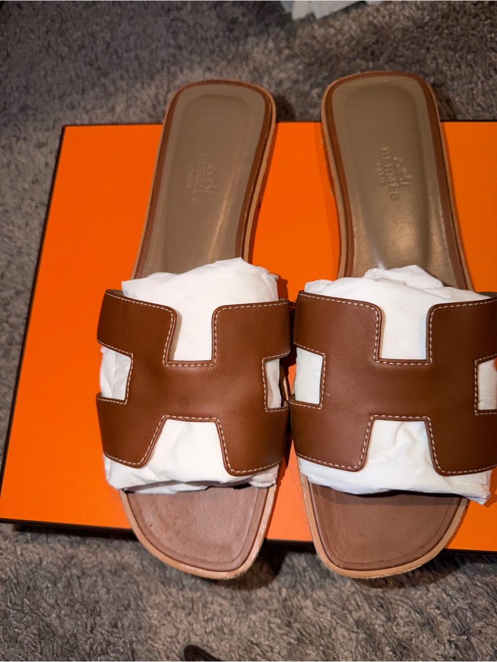 Hermes Brown oran  Leather Sandals